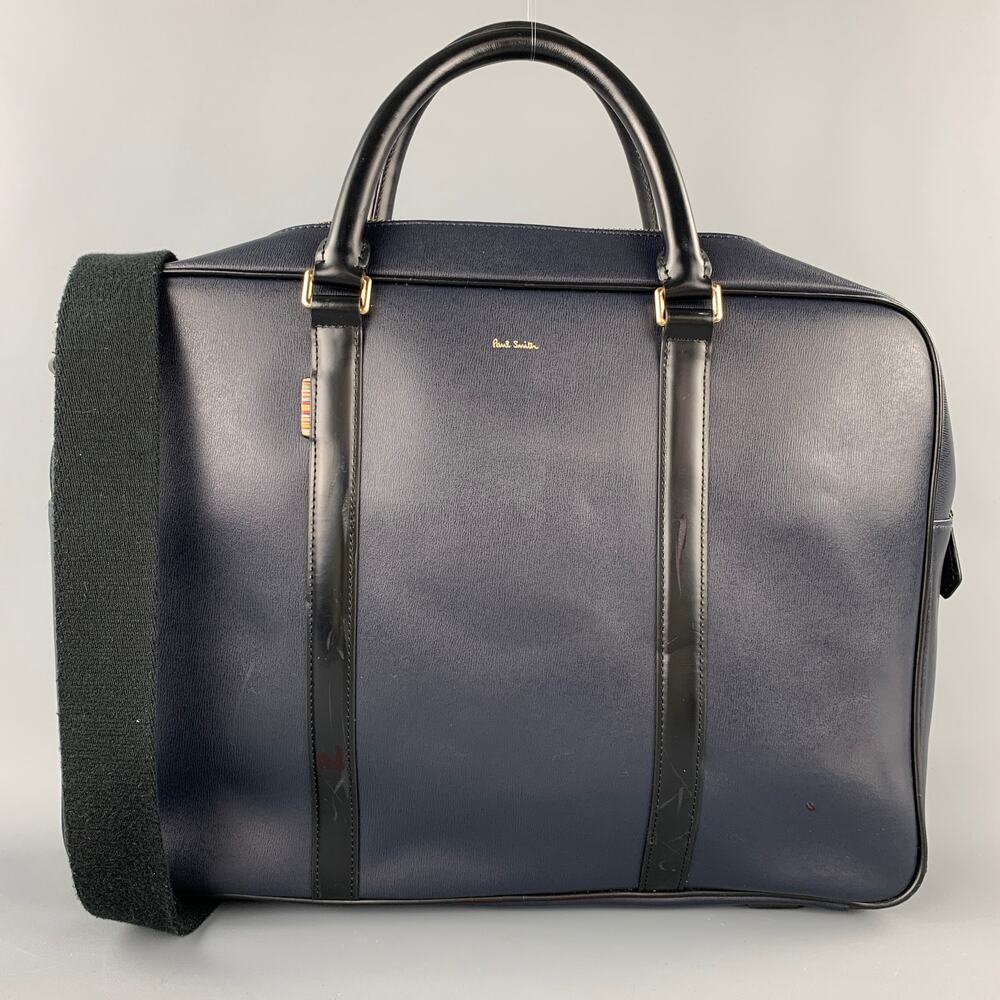 PAUL SMITH Navy & Black Leather Shoulder Strap Briefcase Bag